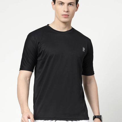 Men Solid Round Neck Half Sleeve Polyester Black T-Shirt