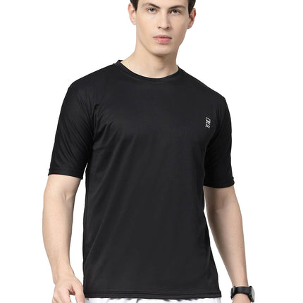 Men Solid Round Neck Half Sleeve Polyester Black T-Shirt