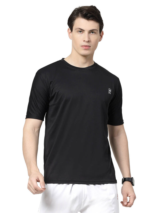 Men Solid Round Neck Half Sleeve Polyester Black T-Shirt