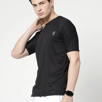 Men Solid Round Neck Half Sleeve Polyester Black T-Shirt