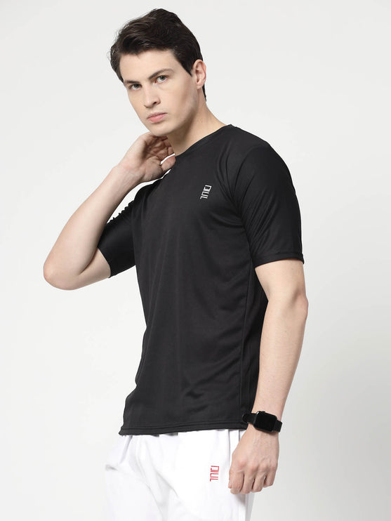 Men Solid Round Neck Half Sleeve Polyester Black T-Shirt