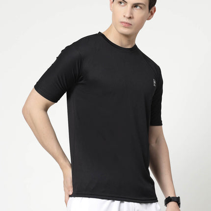 Men Solid Round Neck Half Sleeve Polyester Black T-Shirt