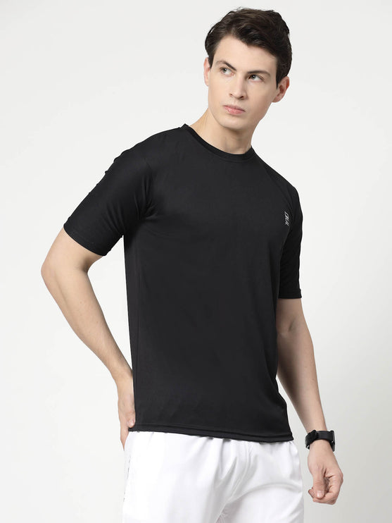 Men Solid Round Neck Half Sleeve Polyester Black T-Shirt