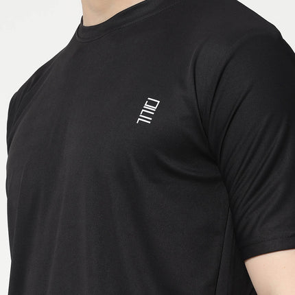 Men Solid Round Neck Half Sleeve Polyester Black T-Shirt