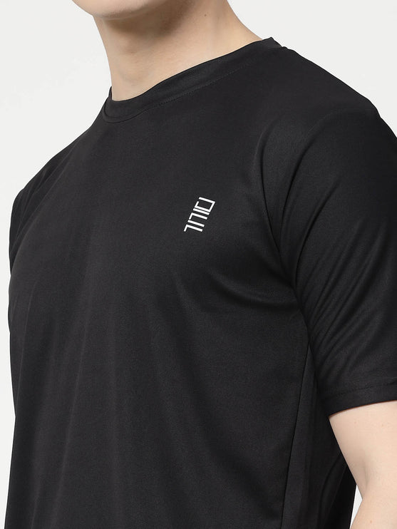 Men Solid Round Neck Half Sleeve Polyester Black T-Shirt