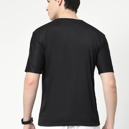 Men Solid Round Neck Half Sleeve Polyester Black T-Shirt