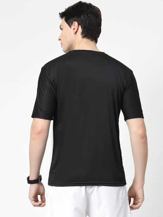 Men Solid Round Neck Half Sleeve Polyester Black T-Shirt