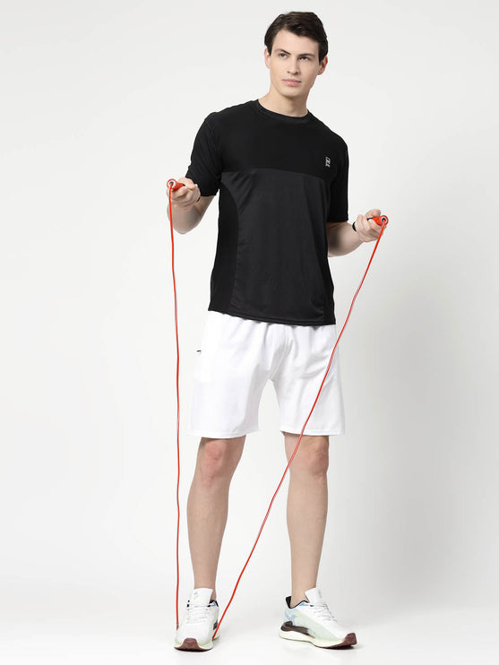 Men Sporty Round Neck Polyester Black T-Shirt