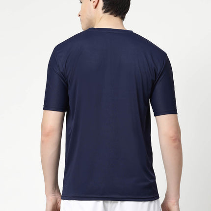 Men Solid Round Neck Half Sleeve Polyester Navy Blue T-Shirt