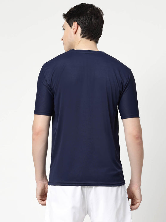 Men Solid Round Neck Half Sleeve Polyester Navy Blue T-Shirt