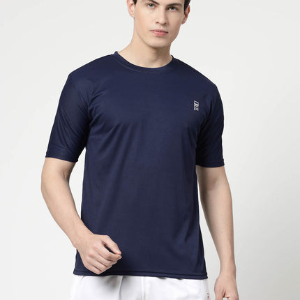 Men Solid Round Neck Half Sleeve Polyester Navy Blue T-Shirt