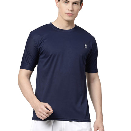 Men Solid Round Neck Half Sleeve Polyester Navy Blue T-Shirt