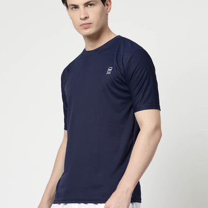 Men Solid Round Neck Half Sleeve Polyester Navy Blue T-Shirt