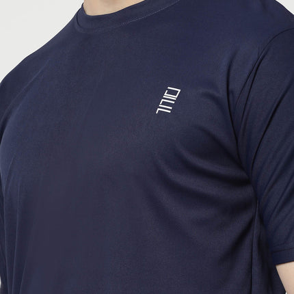 Men Solid Round Neck Half Sleeve Polyester Navy Blue T-Shirt