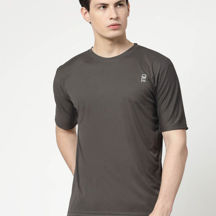 Men Solid Round Neck Half Sleeve Polyester Grey T-Shirt