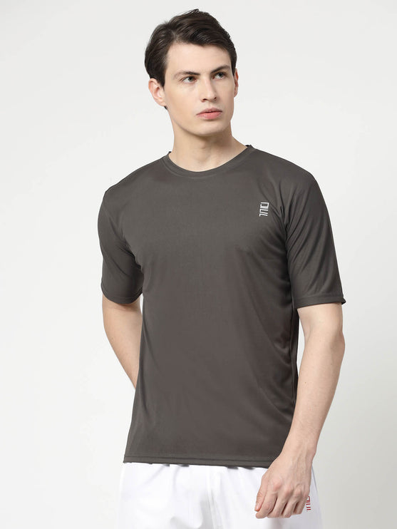 Men Solid Round Neck Half Sleeve Polyester Grey T-Shirt