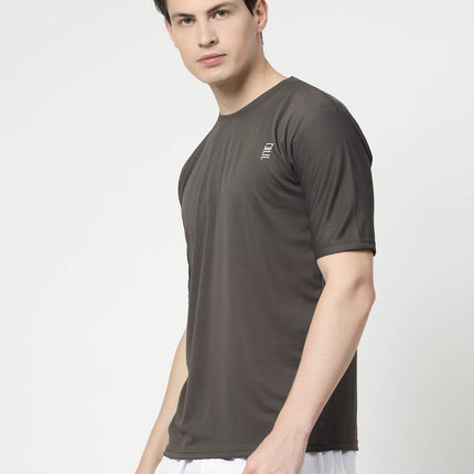 Men Solid Round Neck Half Sleeve Polyester Grey T-Shirt