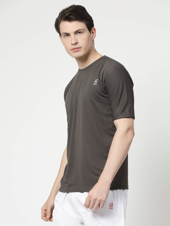 Men Solid Round Neck Half Sleeve Polyester Grey T-Shirt