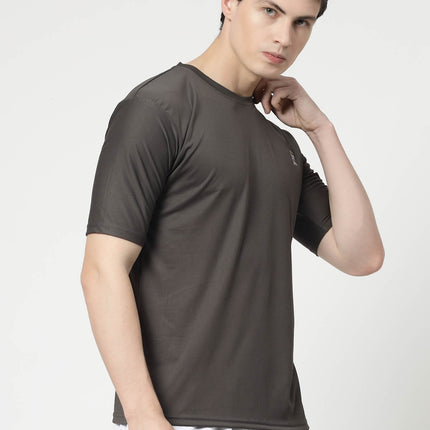 Men Solid Round Neck Half Sleeve Polyester Grey T-Shirt