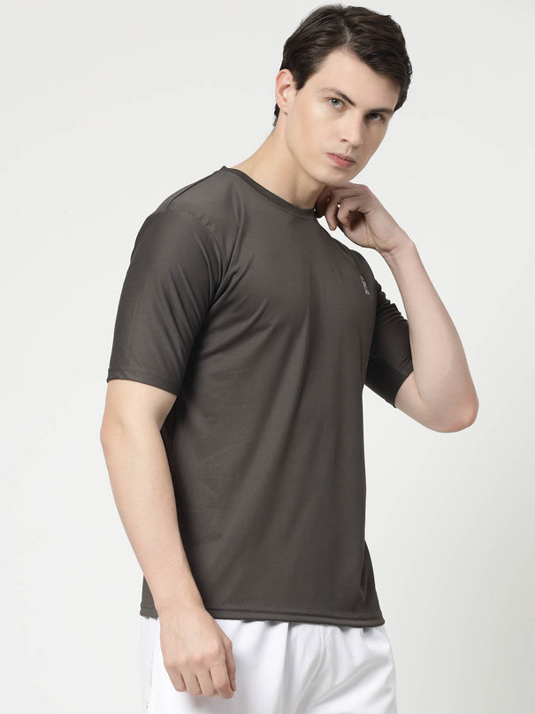 Men Solid Round Neck Half Sleeve Polyester Grey T-Shirt