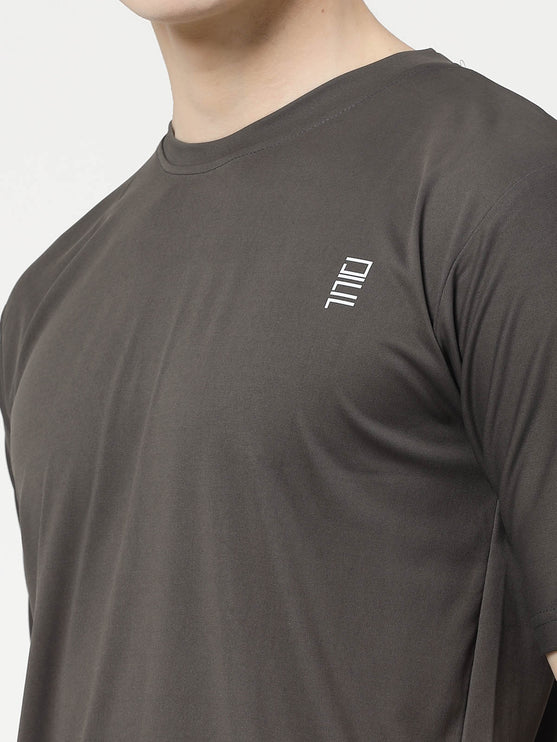 Men Solid Round Neck Half Sleeve Polyester Grey T-Shirt