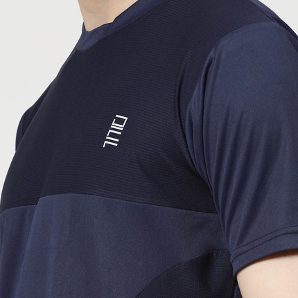 Men Sporty Round Neck Polyester Navy Blue T-Shirt