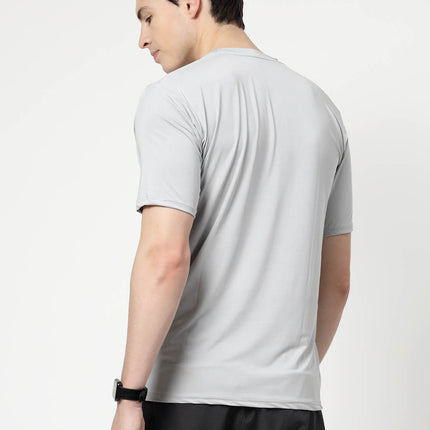 Men Solid Round Neck Half Sleeve Polyester Light Grey T-Shirt