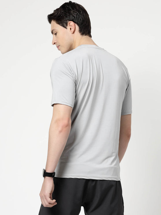 Men Solid Round Neck Half Sleeve Polyester Light Grey T-Shirt