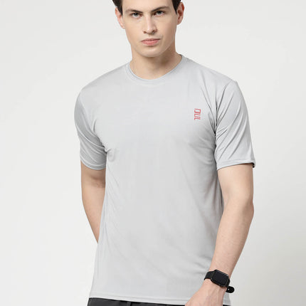 Men Solid Round Neck Half Sleeve Polyester Light Grey T-Shirt