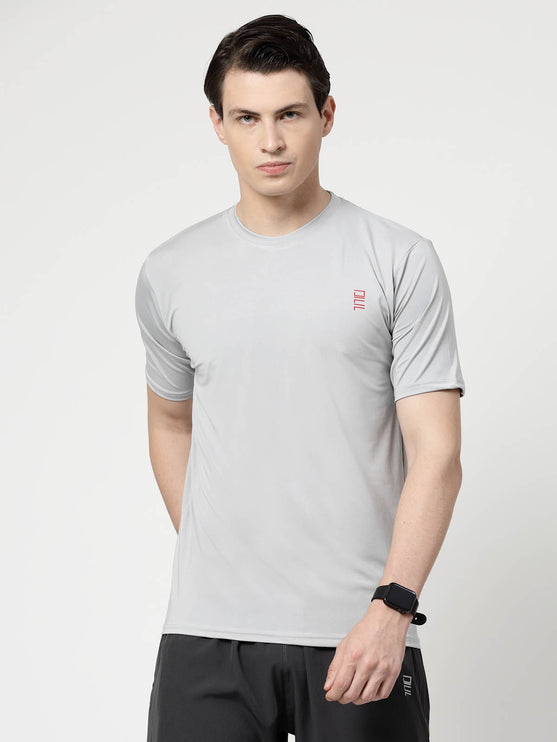 Men Solid Round Neck Half Sleeve Polyester Light Grey T-Shirt