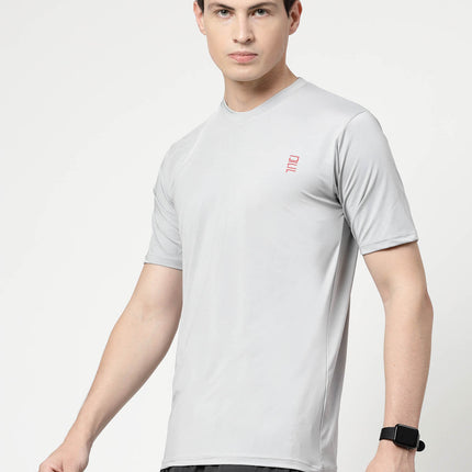 Men Solid Round Neck Half Sleeve Polyester Light Grey T-Shirt