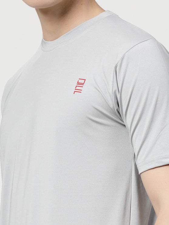 Men Solid Round Neck Half Sleeve Polyester Light Grey T-Shirt