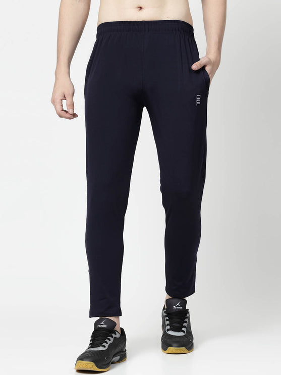 Men Solid Navy Blue Activewear Track Pants