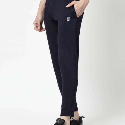 Men Solid Navy Blue Activewear Track Pants