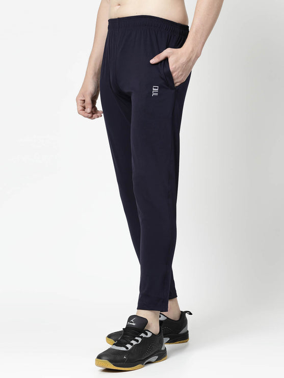 Men Solid Navy Blue Activewear Track Pants