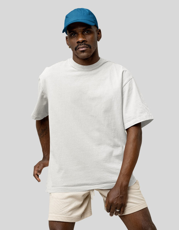 Men Printed Round Neck Drop Shoulder (Oversized) Cotton White T-Shirt