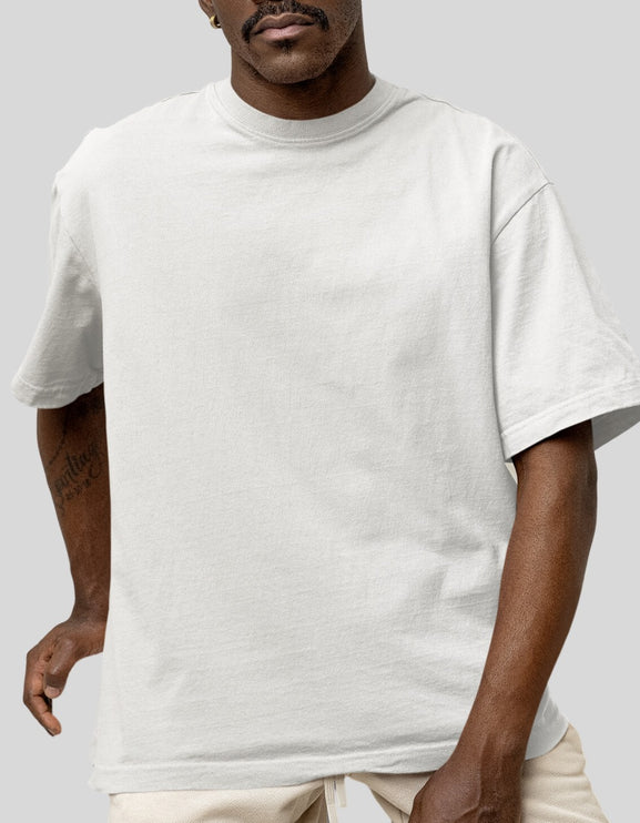 Men Printed Round Neck Drop Shoulder (Oversized) Cotton White T-Shirt