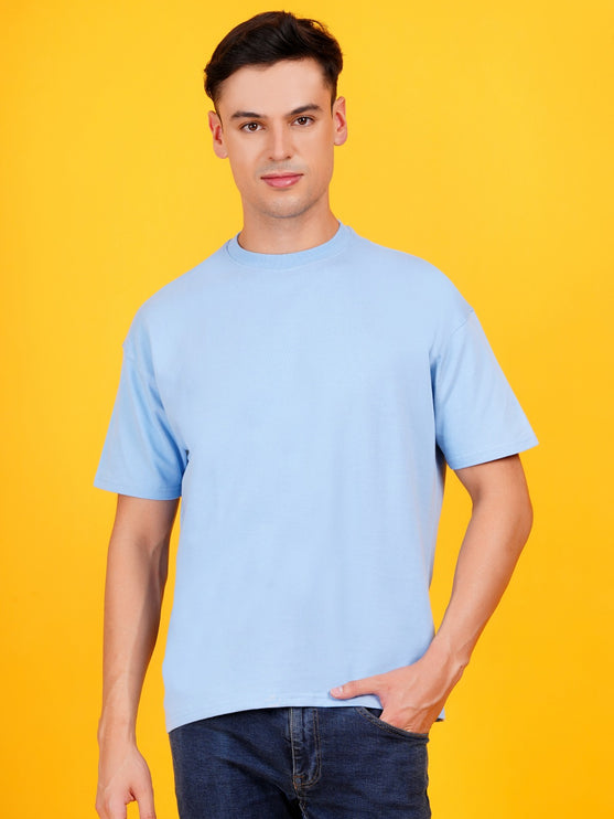 SOLIDS: HEAVY GSM SKY BLUE DROP SHOULDER T-SHIRT