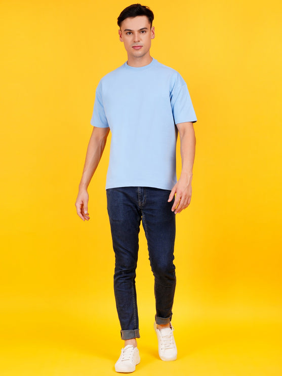 SOLIDS: HEAVY GSM SKY BLUE DROP SHOULDER T-SHIRT
