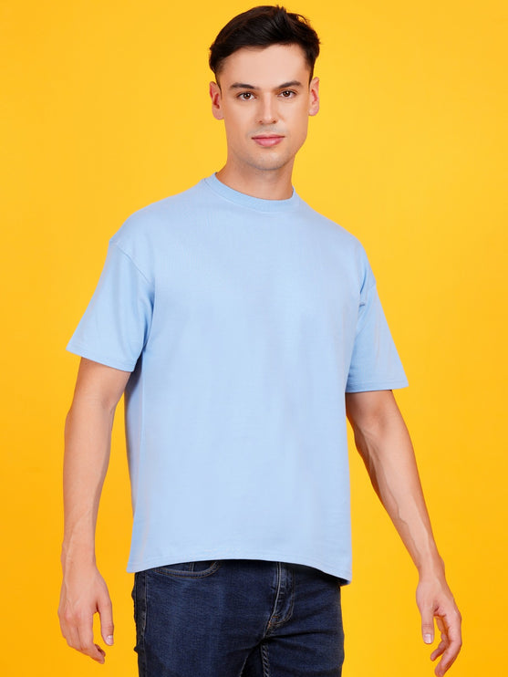 SOLIDS: HEAVY GSM SKY BLUE DROP SHOULDER T-SHIRT