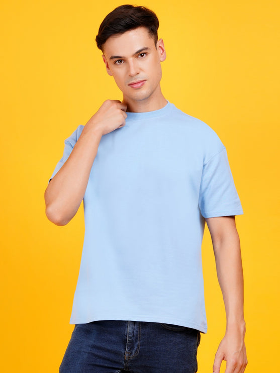 SOLIDS: HEAVY GSM SKY BLUE DROP SHOULDER T-SHIRT