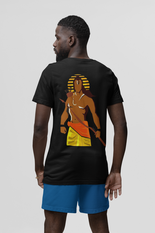 Men "Shree Ram" Back Printed Round Neck Pure Cotton Black T-Shirt