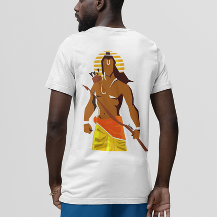 Men "Shree Ram" Back Printed Round Neck Pure Cotton White T-Shirt