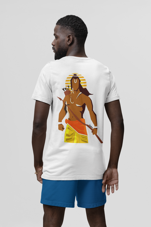 Men "Shree Ram" Back Printed Round Neck Pure Cotton White T-Shirt