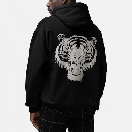 Men Full Sleeve Animal Print Black Hoodies