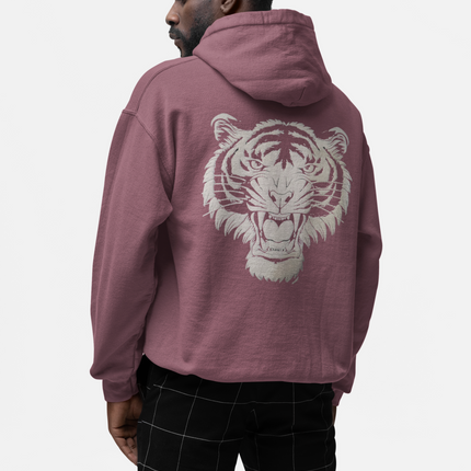 Men Full Sleeve Animal Print Dark Mulberry Hoodies