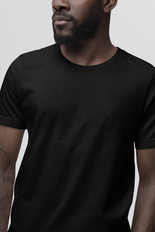 Men "Shree Ram" Back Printed Round Neck Pure Cotton Black T-Shirt