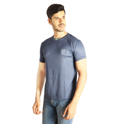 Men Solid Round Neck Polyester Navy Blue T-Shirt