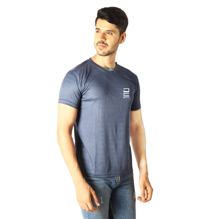 Men Solid Round Neck Polyester Navy Blue T-Shirt